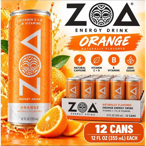 Zoa Wild Orange Zero Sugar Energy Drink 12 Pack x 355ml