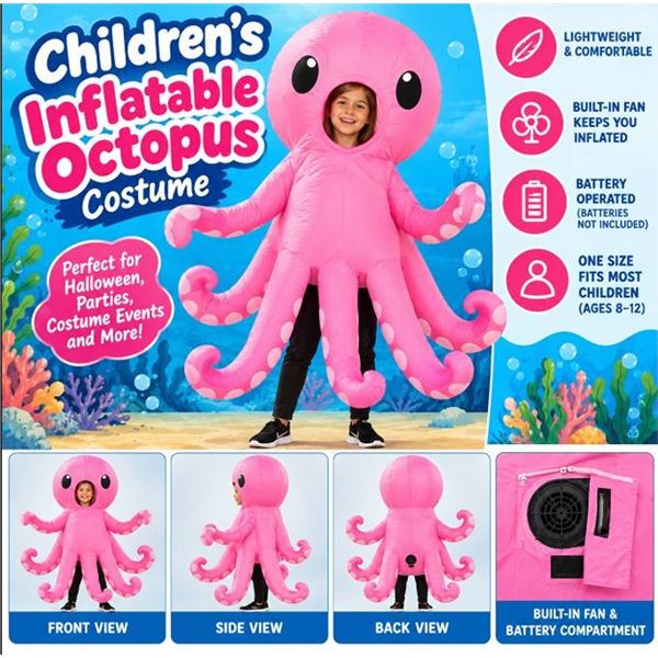 Inflatable Octopus Costume Polyester Unisex Childrens