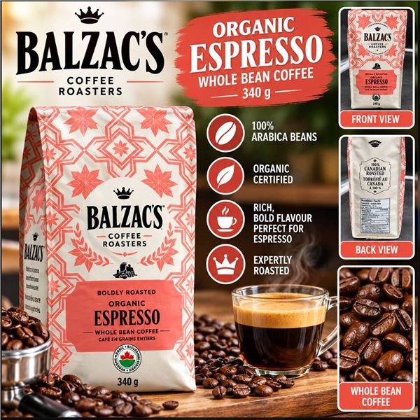 Balzac's Organic Espresso Whole Bean Coffee 340g