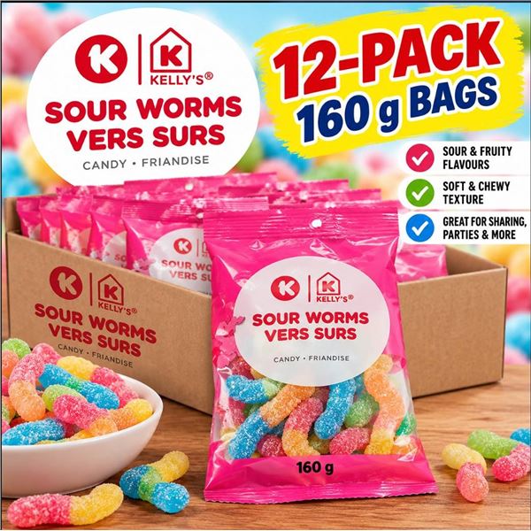 Circle K Sour Worms 12-Pack 160g Bags