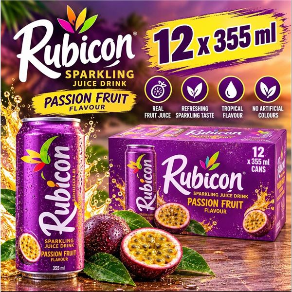 Rubicon Sparkling Passion Fruit 12 Pack 355ml