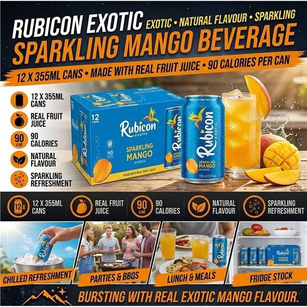 Rubicon Sparkling Mango Beverage 12 Pack x 355ml