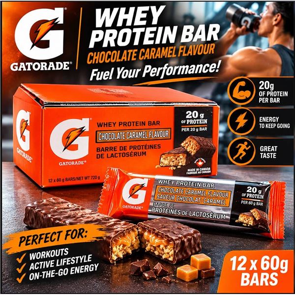 Gatorade Whey Protein Bars, 12 Pack, Chocolate Caramel x 80g
