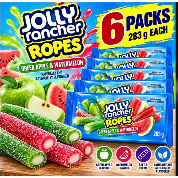 Lot of 6 Packs Jolly Rancher Ropes Green Apple And Watermelon 283g
