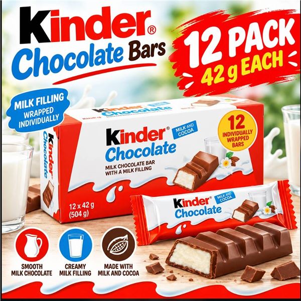Kinder Chocolate Bars 12 Pack 42g