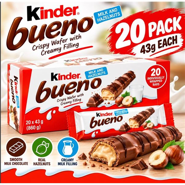 Kinder Bueno 20-Pack Milk Chocolate Wafers x 43g
