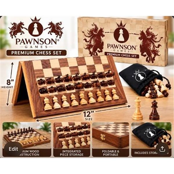 Pawnson Creations 12" Chess & Checkers Set