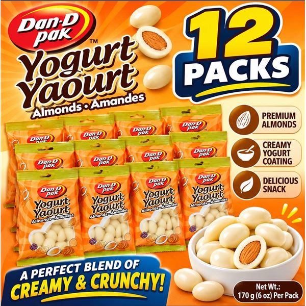 Lot of 12 Dan-D-Pak Yogurt Almonds 170g Pack