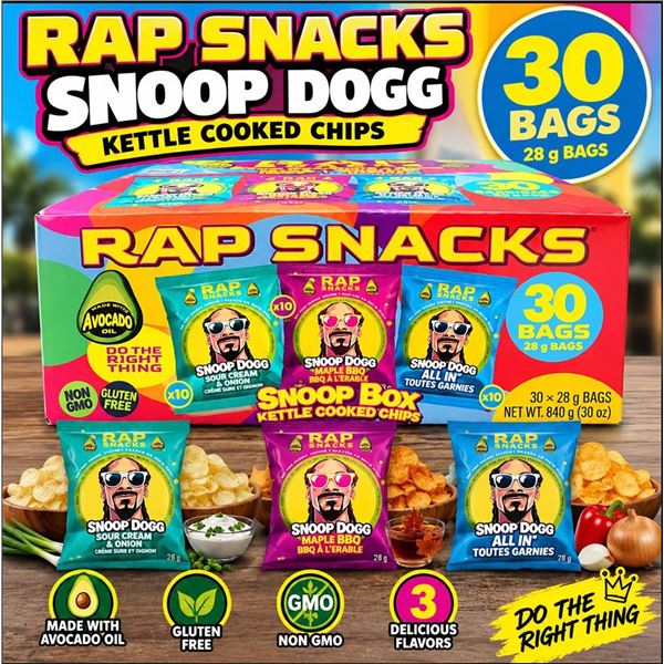 Rap Snacks Snoop Dogg 30 Kettle Chip Bags x 28g