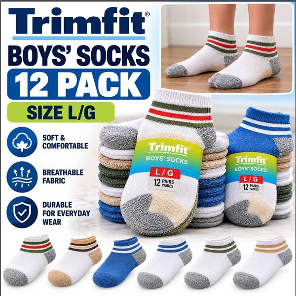 Trimfit Boys' Socks Size L/G 12 Pack Colors May Vary