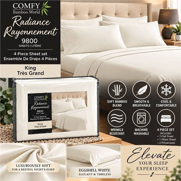 Comfy Bamboo King 4pc Sheet Set, White