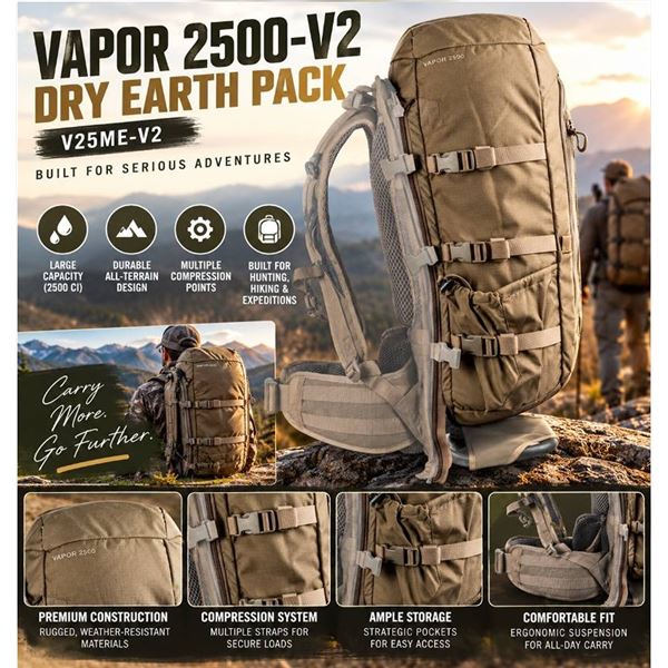 Vapor 2500-V2 Dry Earth Pack Tactical Backpack Cover V25ME-V2