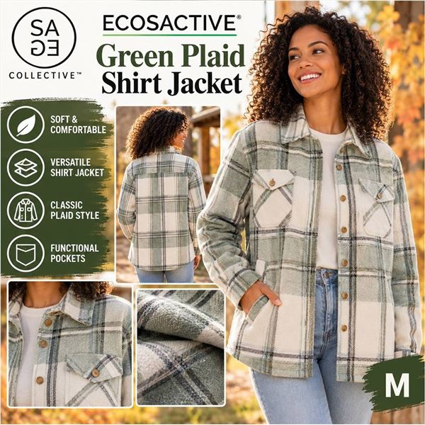 ECOSACTIVE Green Plaid Shirt Jacket M