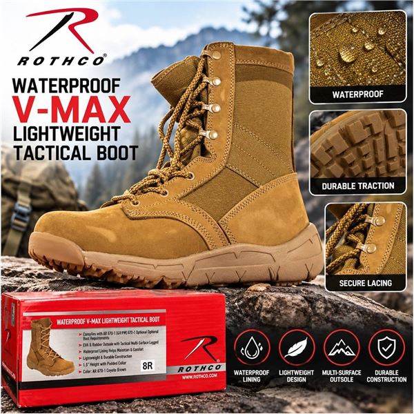 Rothco Waterproof V-Max Tactical Boot 8R Coyote Size 8R