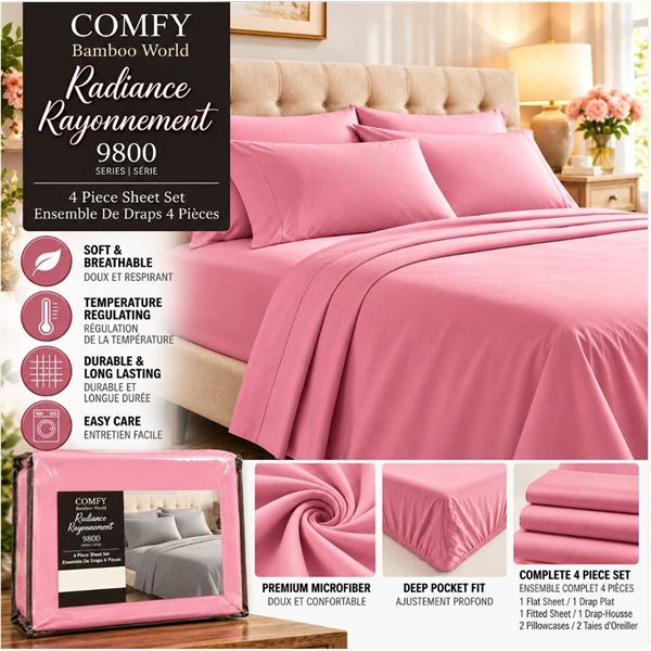 Comfy Bamboo World Queen 4 Piece Sheet Set Pink