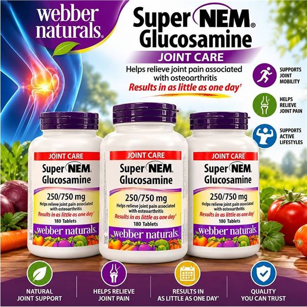 3 Bottles Webber Naturals Super NEM Glucosamine