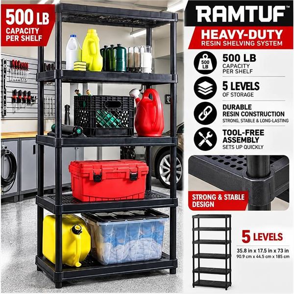 Ramtuff 5-Level Resin Shelving Unit 73 in Tall