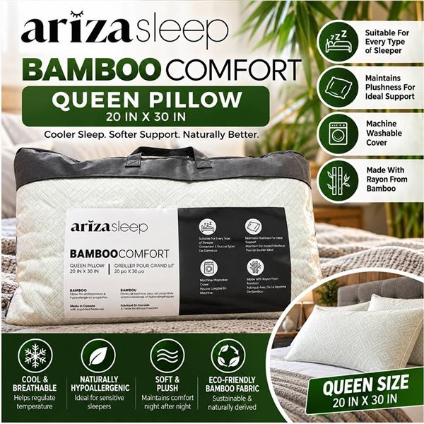 Ariza Sleep Bamboo Comfort Queen Pillow
