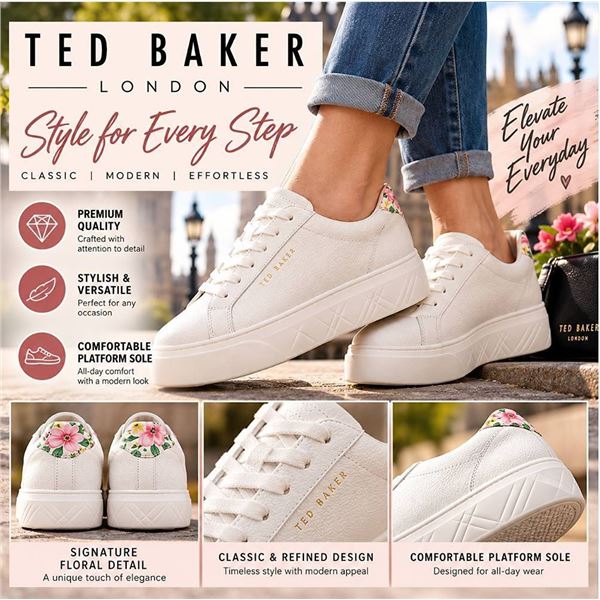 Ted Baker White Leather Sneakers Size 9