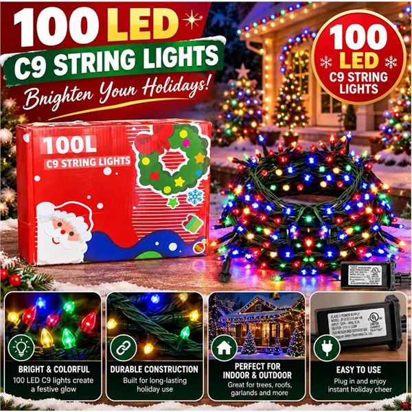 100 LED C9 String Lights Christmas Boxed
