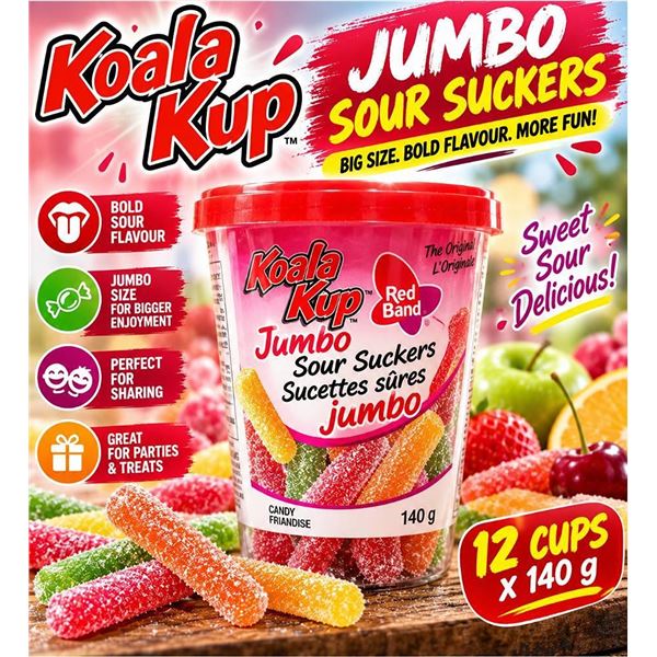 Koala Kup Jumbo Sour Suckers 12 x 140g