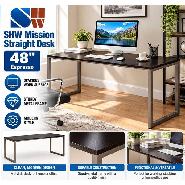 SHW Mission Straight Desk 48" Silver/Espresso