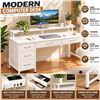 Image 1 : White Computer Desk with Drawers and Power Outlet