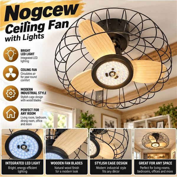 Nogcew Ceiling Fan With Lights, Caged Design
