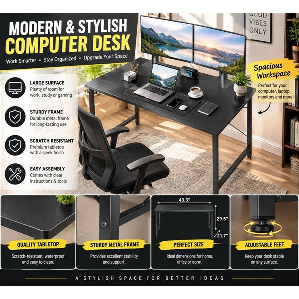 Cubicubi Computer Desk 55 Inch Black