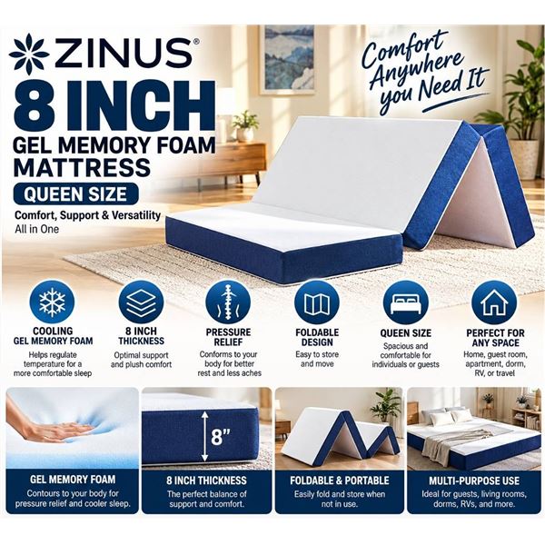 Foam Mattress Blue and White Twin Size