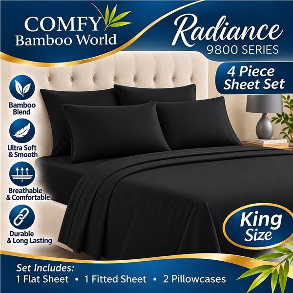 Comfy Bamboo King Black 4 Piece Sheet Set 9800