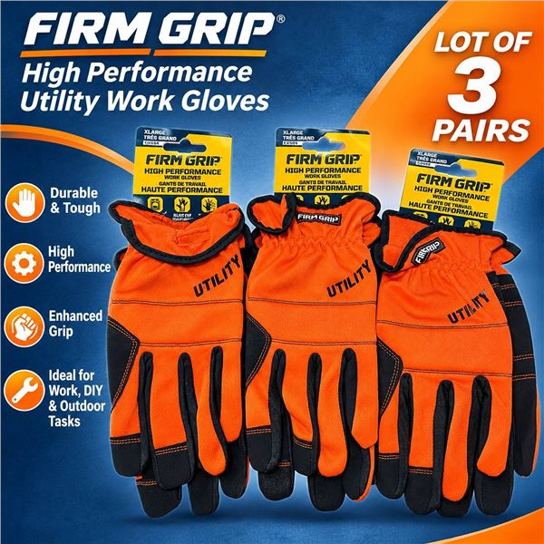 3 Pairs Firm Grip Utility Work Gloves XL