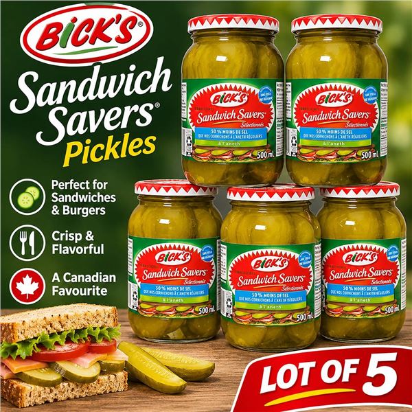 5 Jars Bick's Sandwich Savers 500mL Each