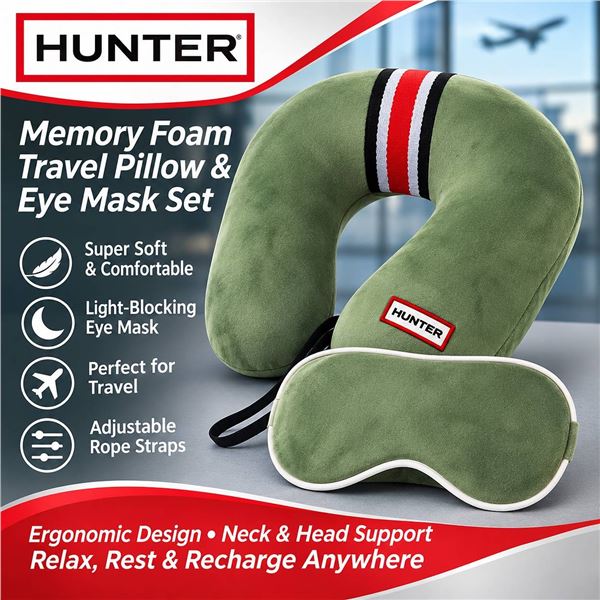 Hunter Memory Foam Travel Pillow & Eye Mask