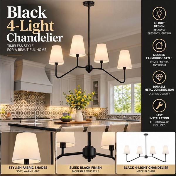 Black 4-Light Chandelier,