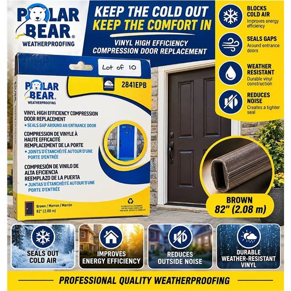 Lot of 10 - Polar Bear Vinyl Door Compression Seal 82in
