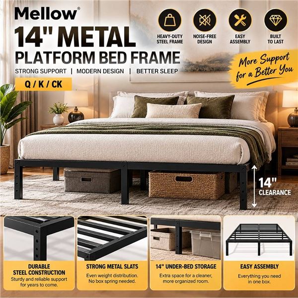 Mellow 14" Metal Platform Bed Frame, Q/K/CK