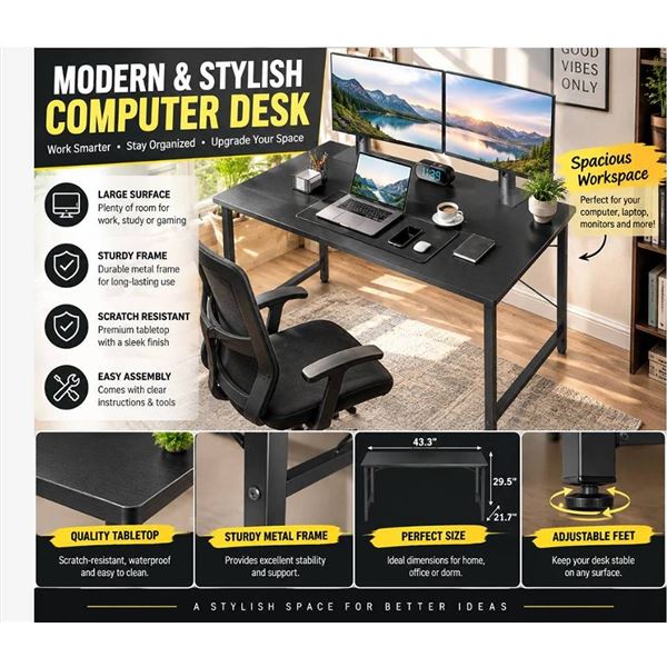 Cubcubi Computer Desk with Shelves 47 Inch