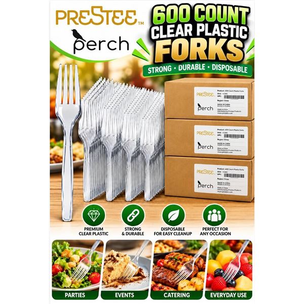 Prestee Clear Plastic Forks 600 Ct