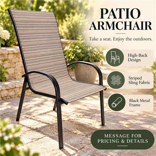 Metal Framed Outdoor Patio Chair Brown Mesh