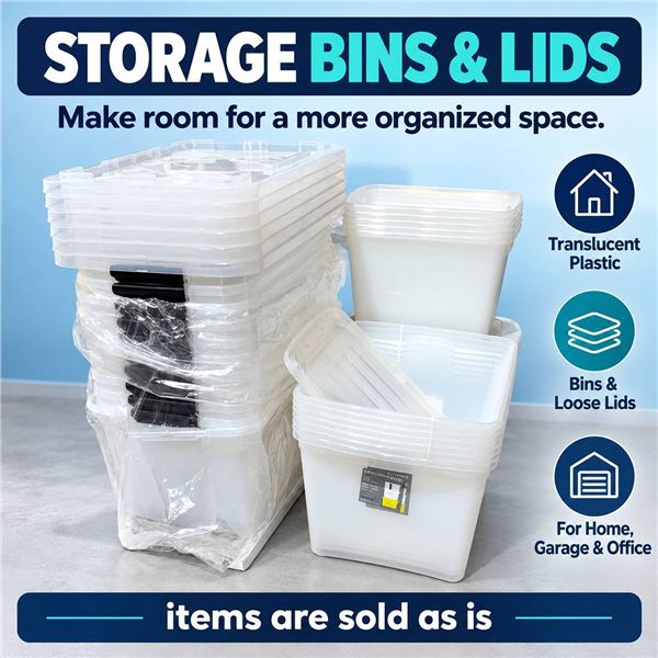 Pallet Lot of Assorted Storage Bins !Non Matching Lids!