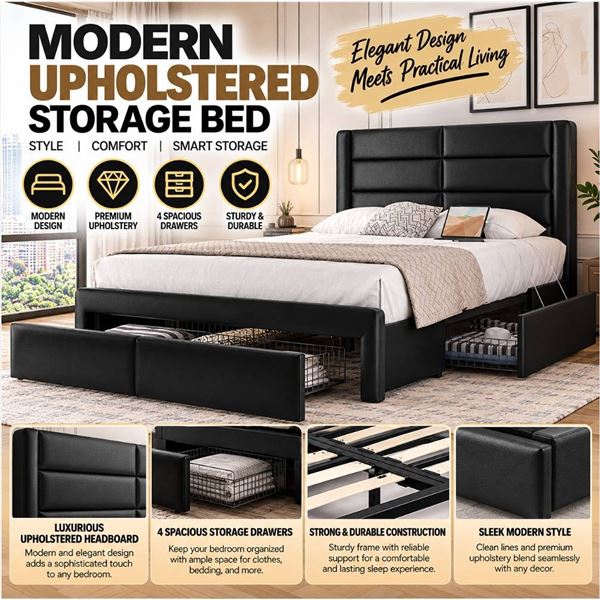 Yaheetech Queen Bed Frame With Storage