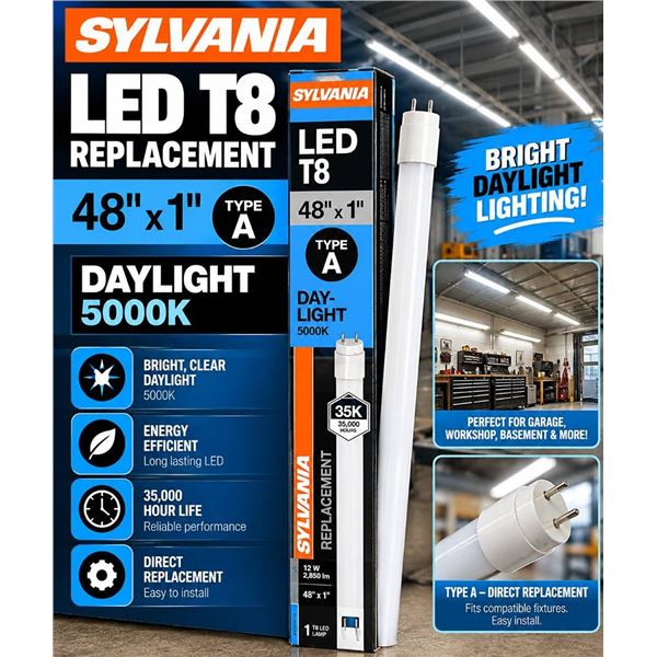 Sylvania LED T8 48in 5000K Tube Bulbs, 12 Pack