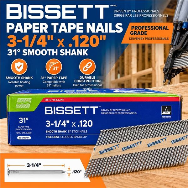 Bissett 3-1/4" x .120" 31Â° Paper Tape Nails