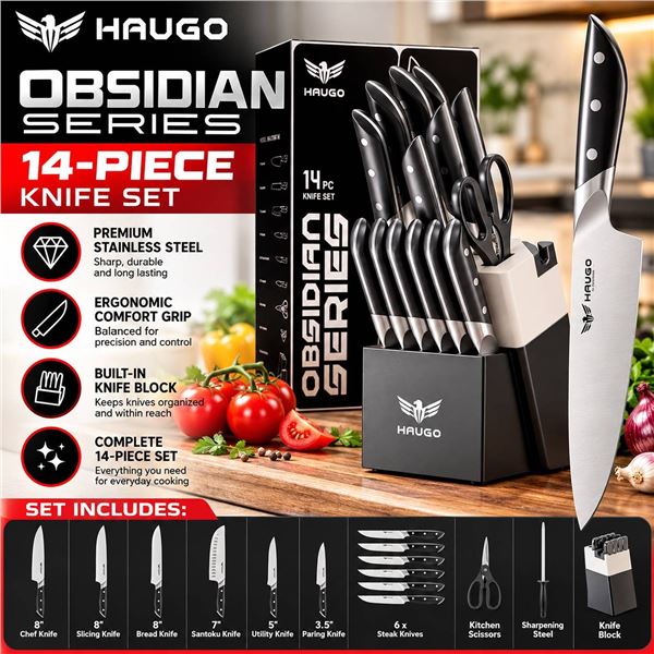 Haugo Obsidian Series 14-Piece Knife Set