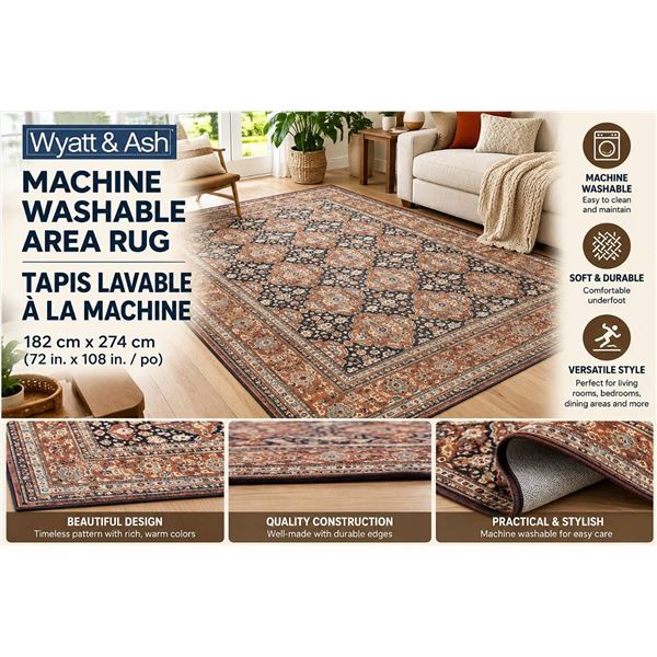 Wyatt & Ash Machine Washable Area Rug 182x274cm