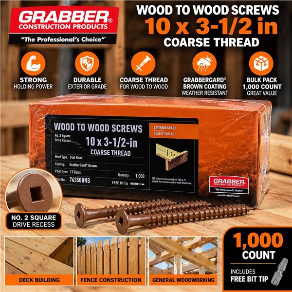 Grabber Wood Screws 10 x 3-1/2 Coarse 1000ct