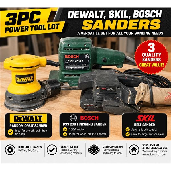 Dewalt, Skil, Bosch Sanders 3pc Power Tool Lot