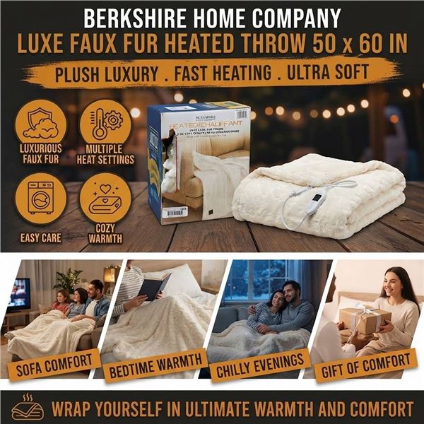 Berkshire Heated Luxe Faux Fur Throw Blanket