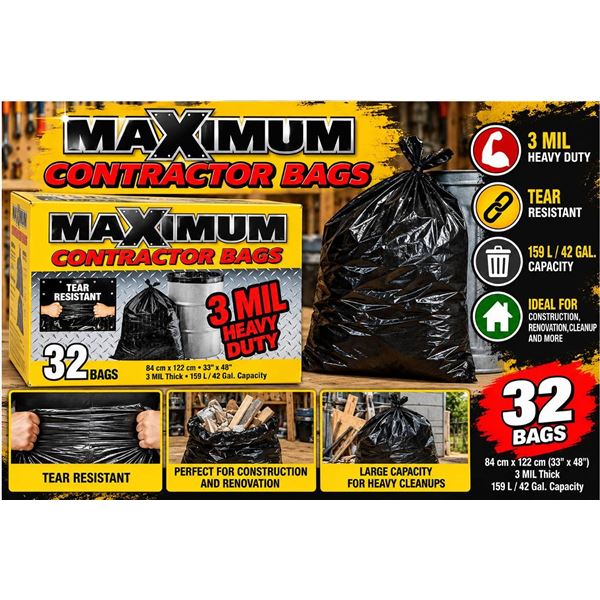 Maximum Contractor Bags 3 Mil 32 Count